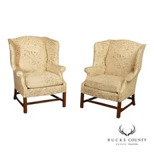 Drexel Chippendale Style Pair of Wingback Armchairs