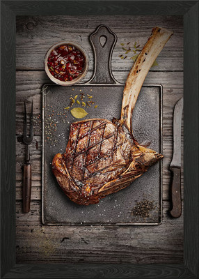 Rib Eye Tomahawk Steak BBQ Framed Wall Art Poster Canvas Print Picture