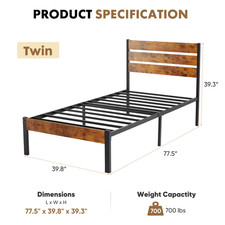 Queen Size Metal Platform Bed Frame with Headboard and Footboard with 800LBS Stu