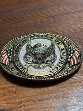 Black leather belt with buckle, vintage, made in USA, unused