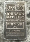 5 grams .999 Silver Bar - JM Johnson Matthey -