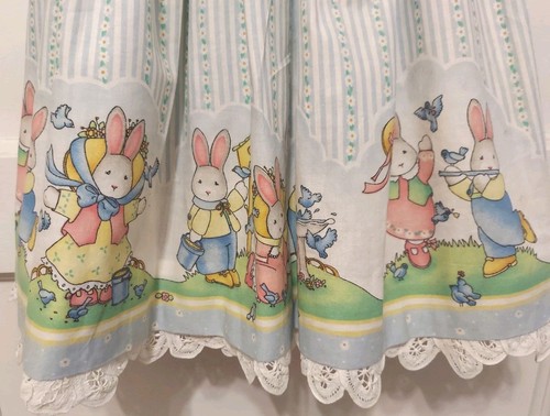 Robe lapin vintage fait main Daisy Kingdom bleu rayé fleurs manches courtes - Photo 4/11