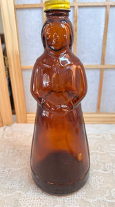 Vintage 1960s Mrs Butterworth Amber Colored Glass Bottle 10"H