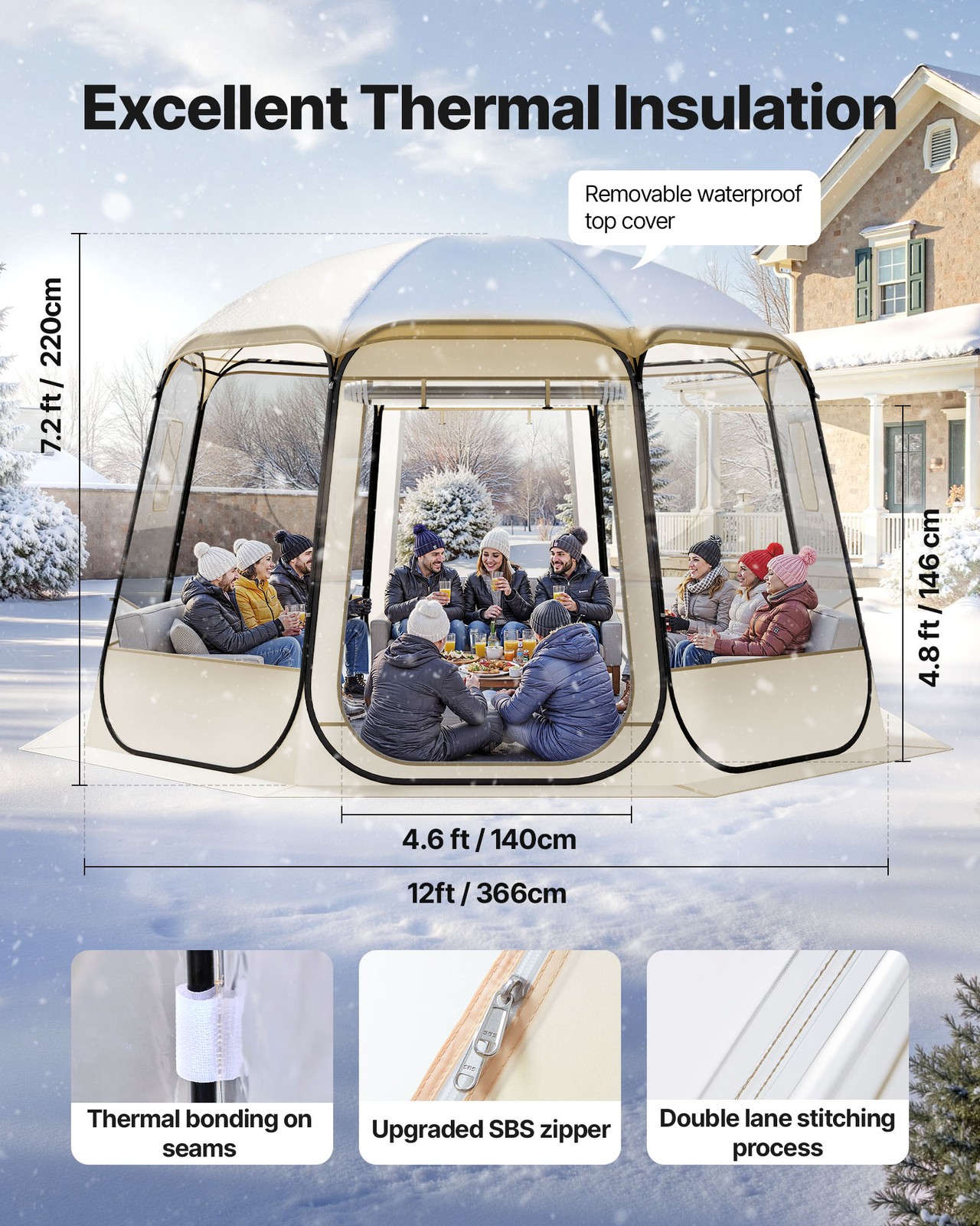 Uimoso Pop-Up Clear Bubble Tent 12'x11.1' WeatherProof 10-12 Person Instant Tent