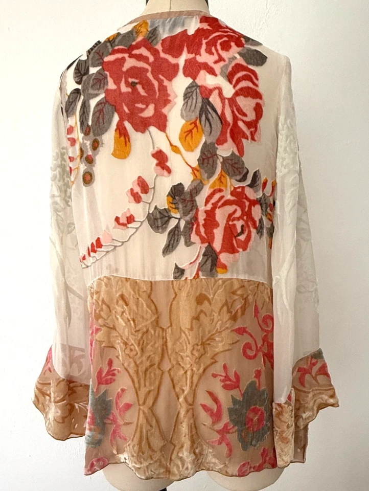 Silk/Velvet Blouse Tunic Long Sleeve by Hale Bob Women's Size M - Image 4 of 4