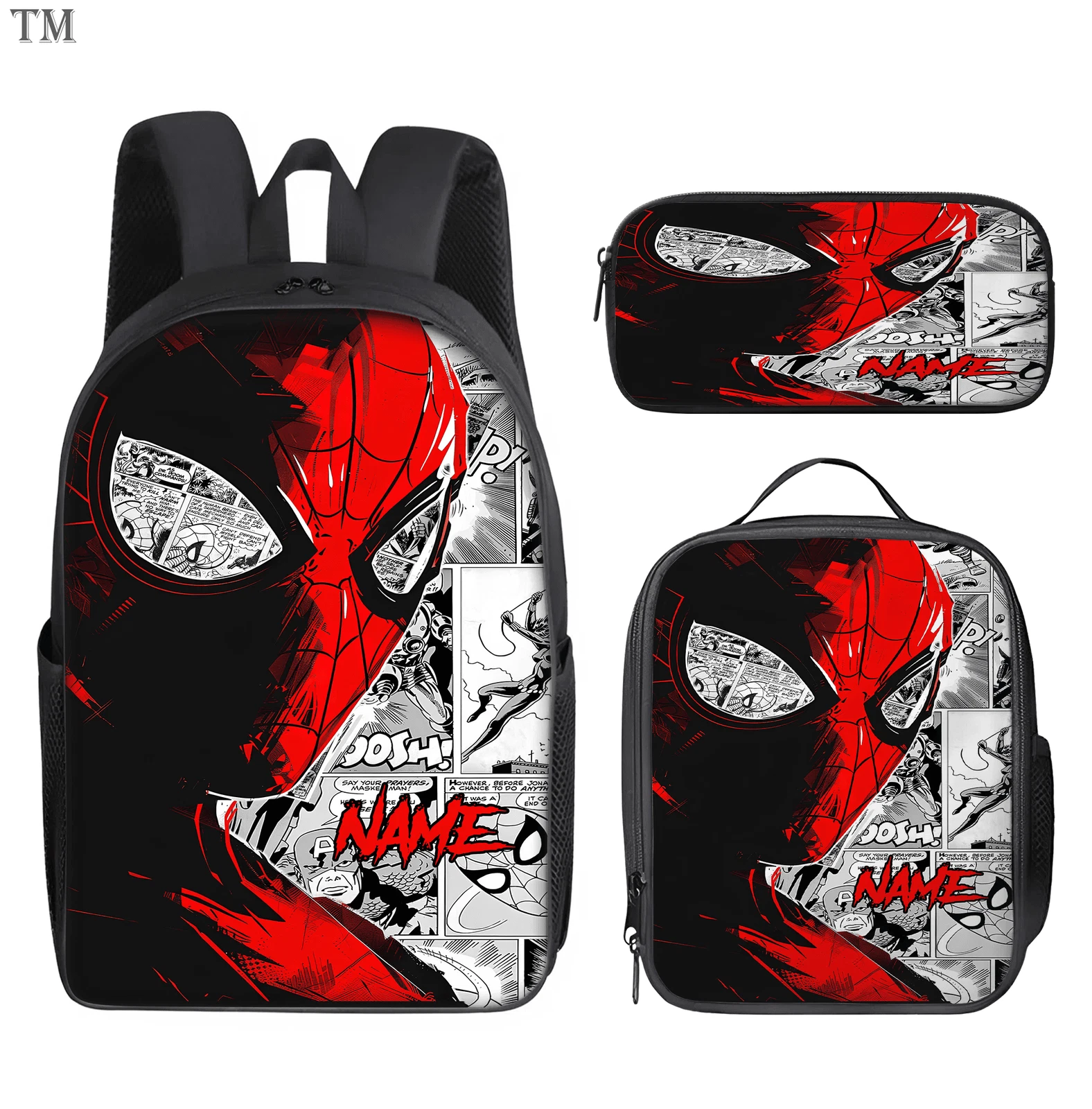 Kids Personalized Super Hero Style Backpack Lunch Bag Pencil Case Set