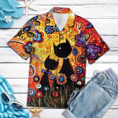Black Cat Paradise Hawaiian Shirt Unisex Adult