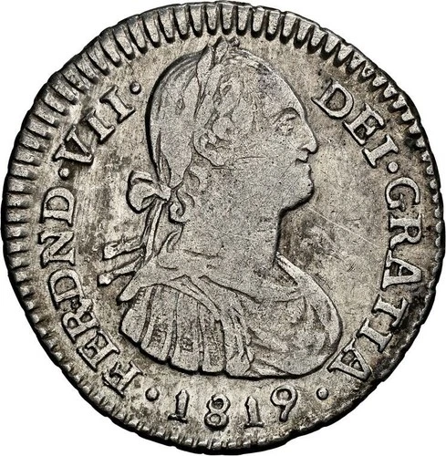 COLOMBIA, Bogotá, bust 1 real, Ferdinand VII (bust of Charles IV), 1819 FJ, NGC