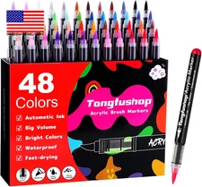 48 Colors Acrylic Paint Markers, Water-Based Paint Pens with Auto Ink Control & 