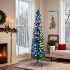 7ft Prelit Artificial Christmas Tree with Colorful LED Lights - Easy Assembly