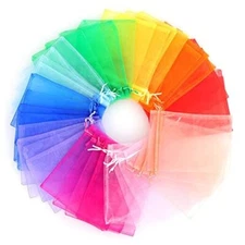 100pcs Assorted Color Organza Bags, 5x7 inches Mesh Bags Drawstring 100 Pcs
