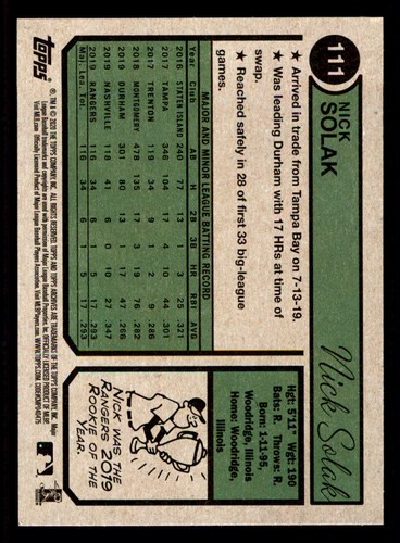 2020 Topps Archives #111 Nick Solak RC - Picture 2 of 2
