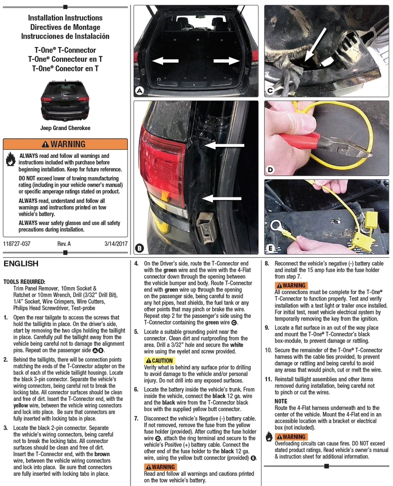 Kit de arnés de cableado de remolque para Jeep Grand Cherokee 14-21 Plug & Play T-One NUEVO Foto 2 de 2