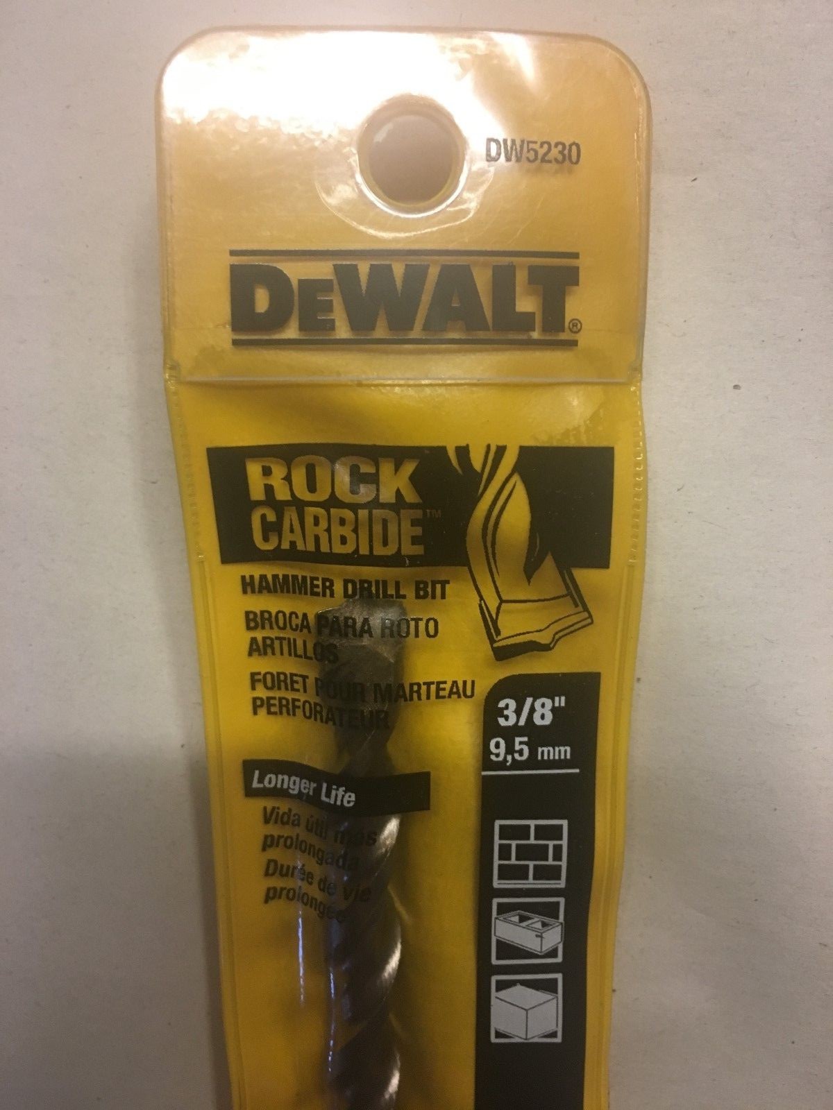 DW5230 DEWALT 3/8" CARBIDE HAMMER DRILL BIT 6" long, no spin shank 2