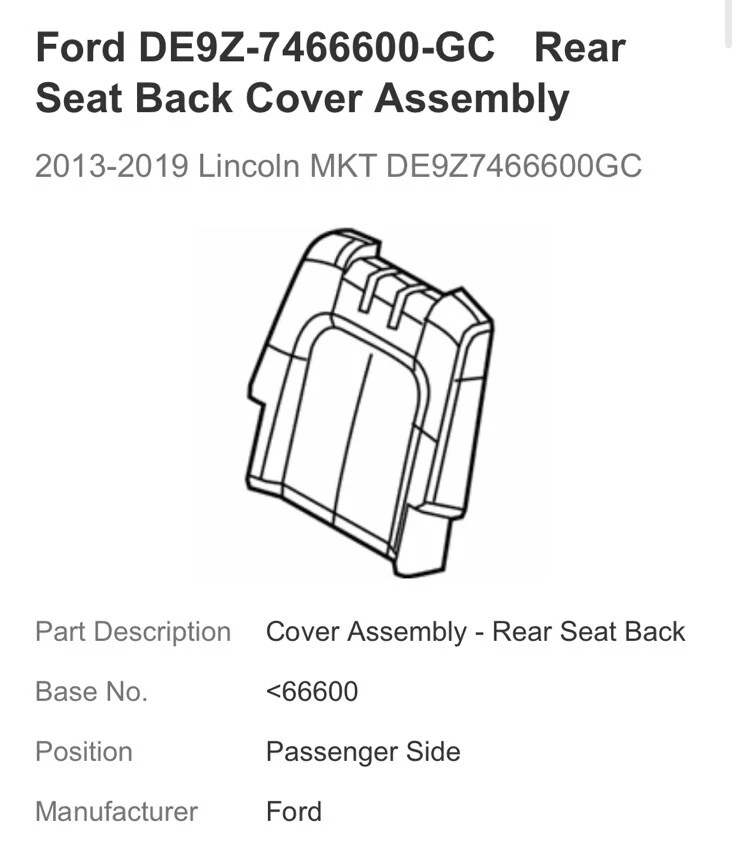 Conjunto de cubierta trasera asiento trasero gris Ford DE9Z-7466600-GC 2013-2019 Lincoln MKT Foto 3 de 4