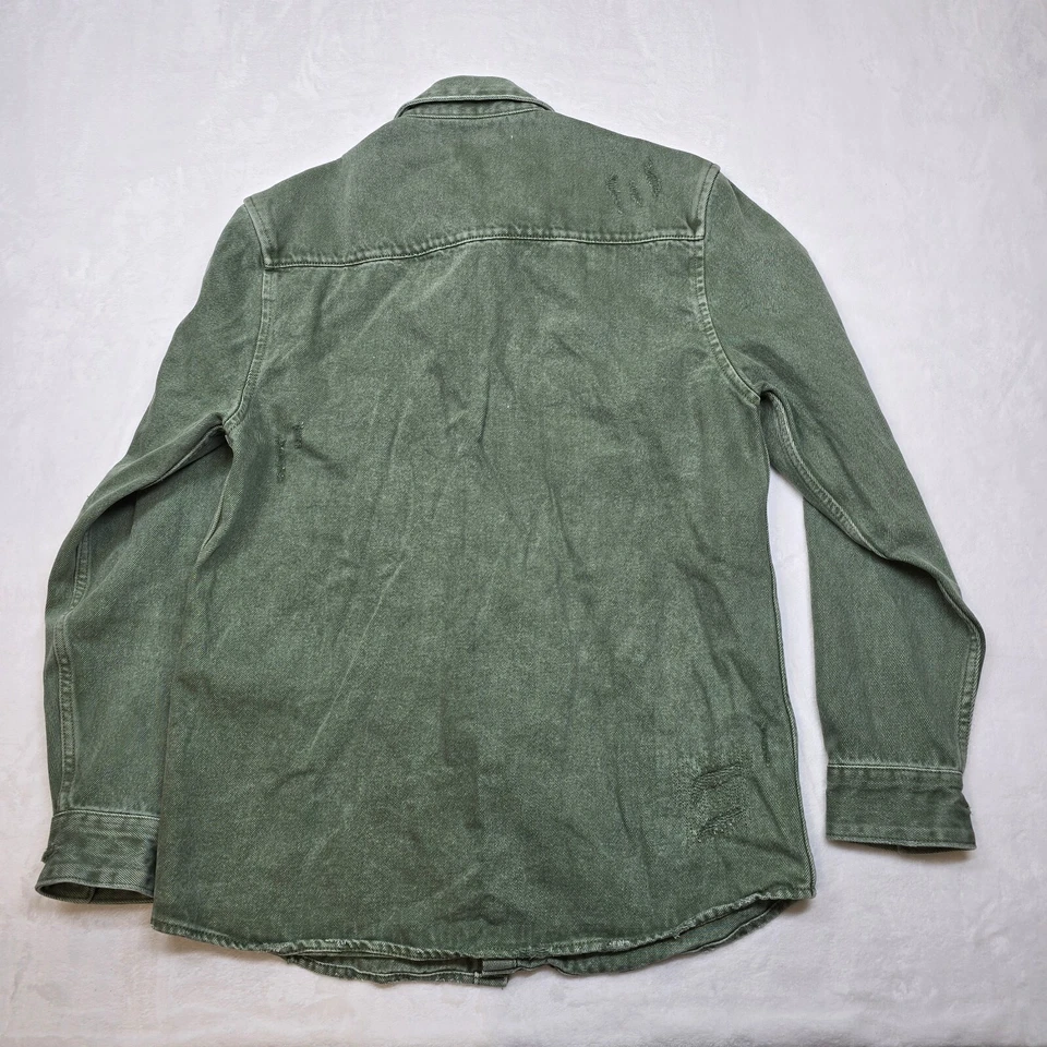 Sobrecamisa Zara Denim Envejecida Para Hombres Grande Verde Calce Relajado Camisa a Presión Chaqueta Foto 3 de 4