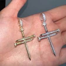 Cross Pendant Necklace Nail Cushion Solid 925 Silver/14K Gold Unisex Piece Italy