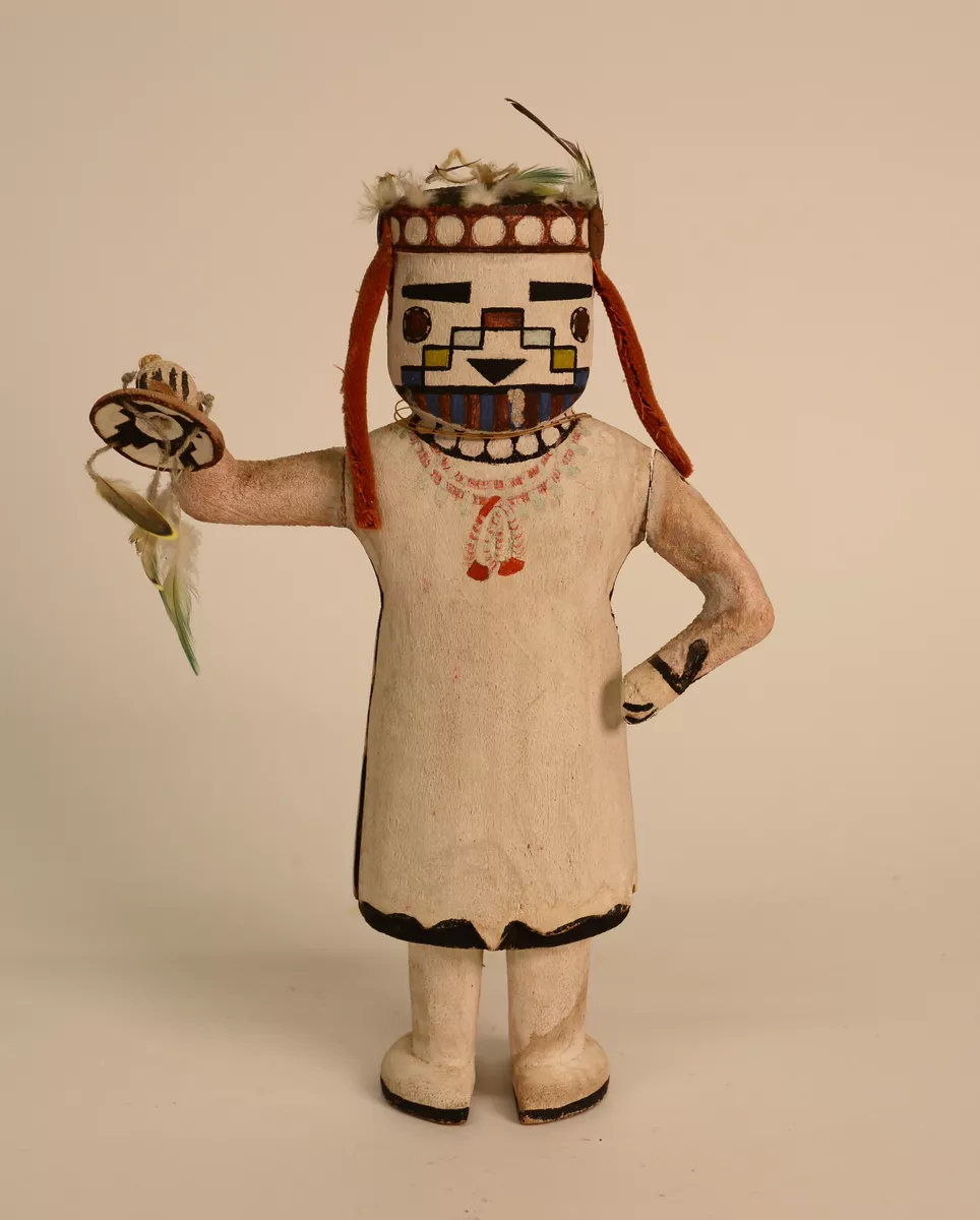 Hopi Konin Supi Kachina / Katsina Doll with shield and feathers