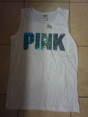 Top Victoria's Secret PINK BLING Sequin Chevron - Crop Tank, Rose - Neuf Avec étiquettes