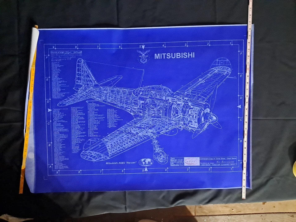 Model Airplane Large Printed Plan RC Scale Plane Drawing A6m2 P26 - Image 2 of 3