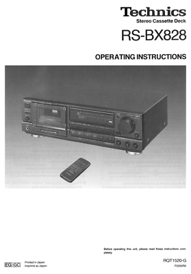 TECHNICS RS BX 828 CASSETTE DECK - USER INSTRUCTIONS OWNER'S