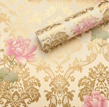 Golden Flowers Peel and Stick Removable Wallpaper Self-Adhesive Contact Paper