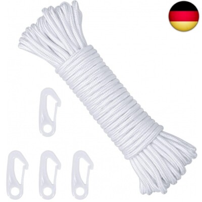 15m Fahnenseil Fahnenmast Seil mit 4 Fahnenmastclip Nylon Hissseil Weiß Ersatzse