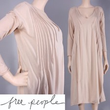 S M FREE PEOPLE Beige Oversized Thin Knit Long Sleeve Loose Midi Dress w Pockets