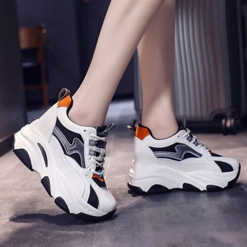 Frauen Lace Up Keilabsatz Plateau Stiefel High Heel Oxfor Schuh Sneaker Pumps - Picture 5 of 12
