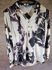 Simply Vera - Vera Wang - V-Neck Tunic - Cream Purple Roll Tab - Women's XS