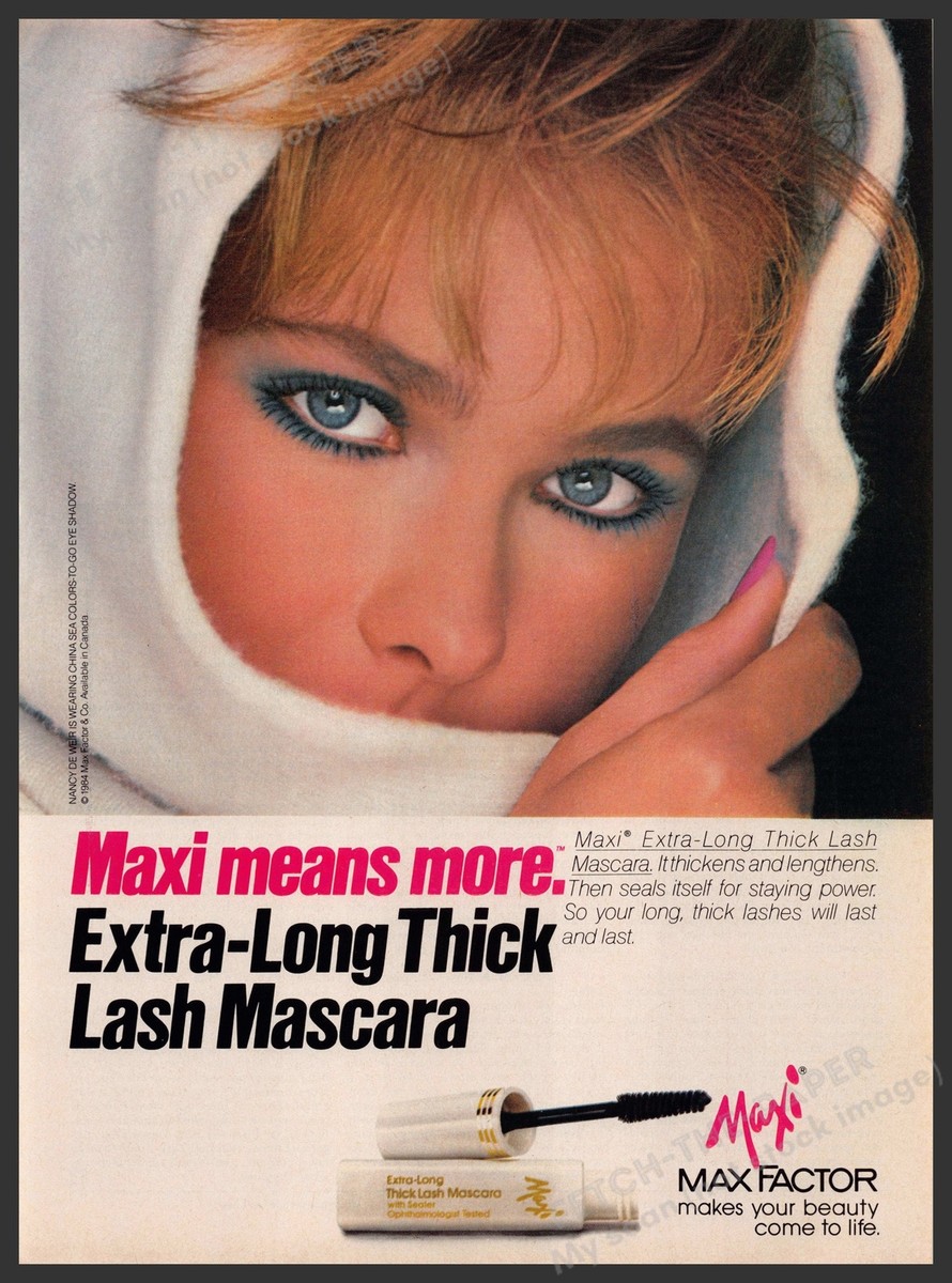 Max Factor Cosmetics 1980s Print Advertisement 1984 Maxi Thick