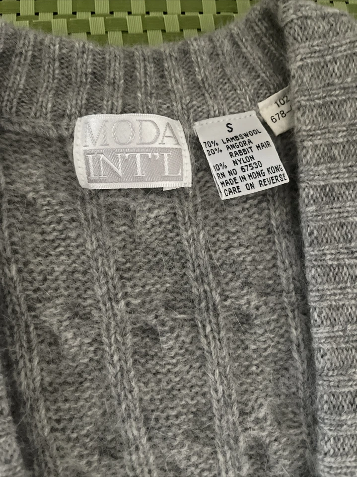 Chaleco Largo Vintage Años 90 Moda Internacional Gris Angora/Lana de Cordero Difuso Pequeño Foto 4 de 4