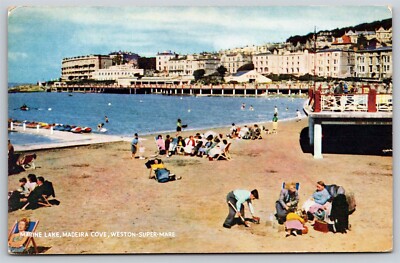 Postcard Marine Lake Madeira Cove Weston-Super-Mare Salmon Pub B245