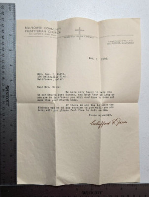 1945 Bellflower Presbyterian Church Bellflower, California Letter | eBay