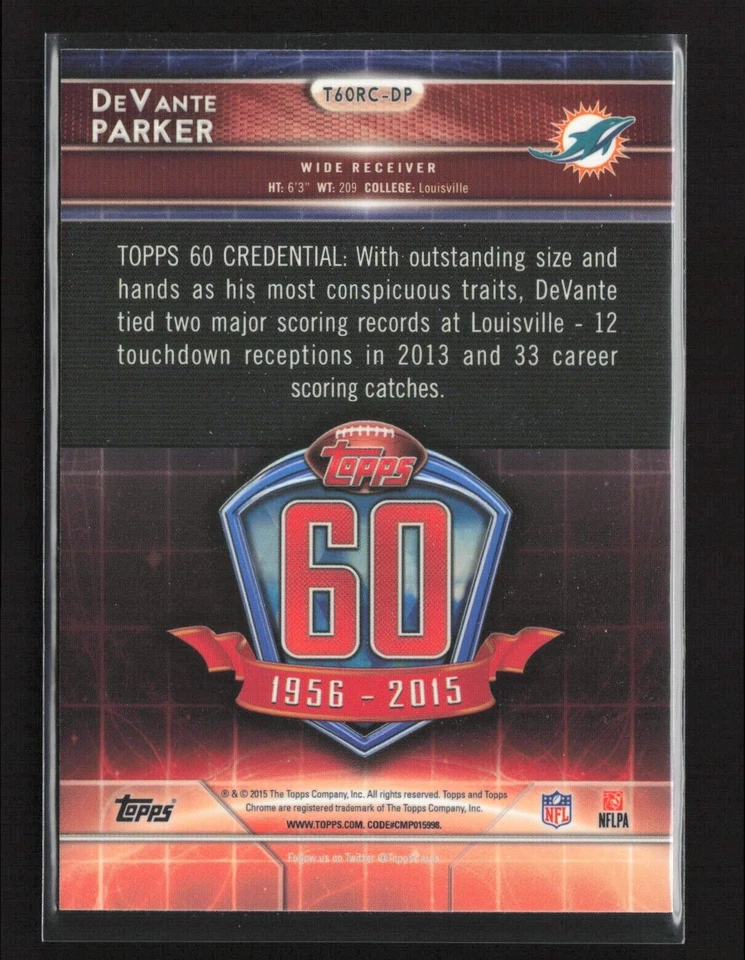 2015 Topps Chrome 60th Anniversary Rookie DeVante Parker RC #T60RC-DP Miami - Image 2 of 2