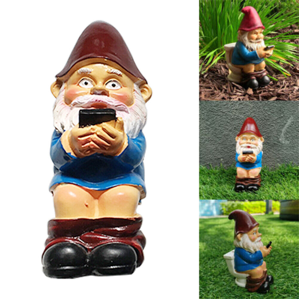 Garden Gnome Naughty Ornament Free Shipping Cheap Bargain Gift Reading Genuine Throne Toilet on Phone the