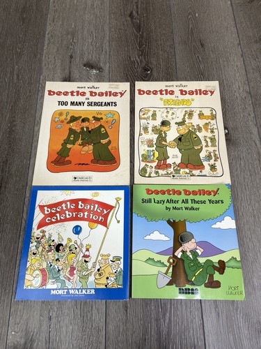 BEETLE BAILY 4 BOOK LOT, IN FRIENDS, TOO MANY SERGEANTS, CELEBRATIONS, STILL …