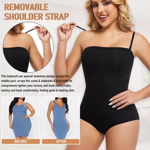Body donna modellante a compressione senza spalline modellante controllo pancia tubetop - Foto 4 di 42