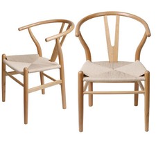 Levede 2x Dining Chairs Wooden Hans Wegner Chair Wishbone Chair Cafe Lounge Seat