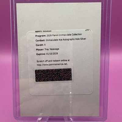 2026 Immaculate- Redemption Card- Immaculate Ace Auto Holo- Trey Yesavage /25