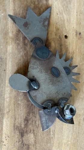 Large Folk Art Scrap Iron Cat Fisherman Hand Made Welded Sculpture Yardbirds - Picture 9 of 18