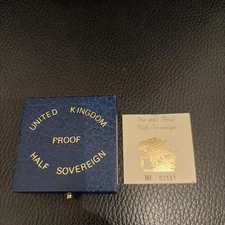 1985 Royal Mint Sovereign Gold  Proof half, Box, Coa, NO COIN.