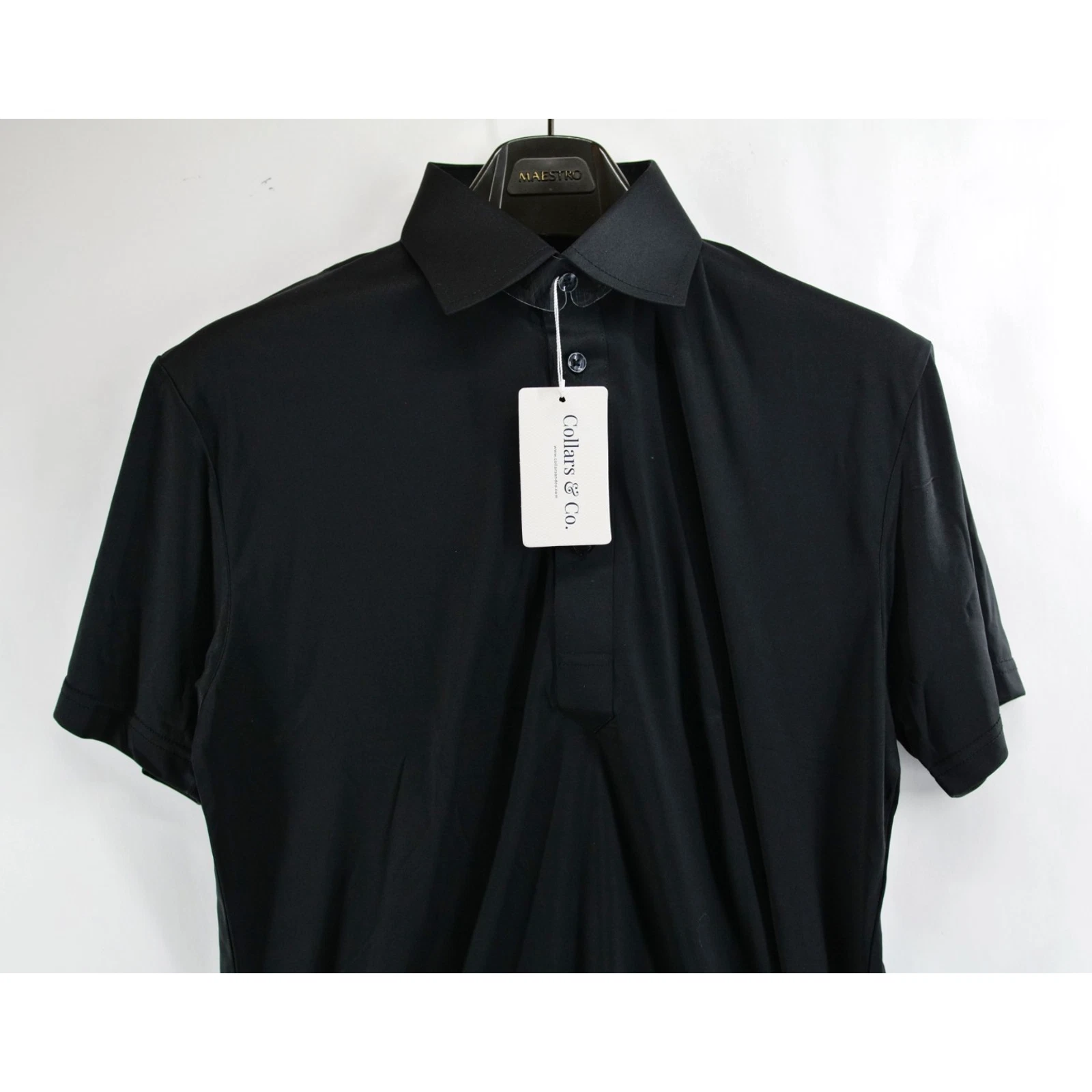 Collars And Co Men’s Dress Collar Polo Shirt Black Medium Short Sleeve