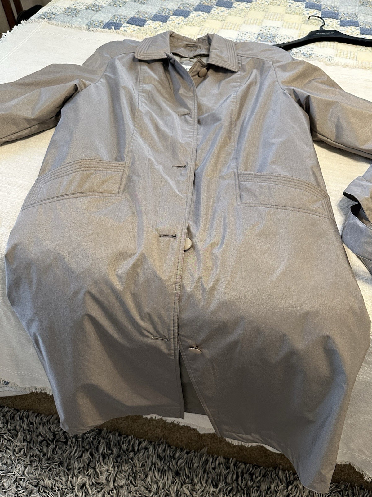 Vtg Trench Coat 90s Ms Cambridge Shiny Tan Long Retro Women’s Sz 10P Zip Out image 3