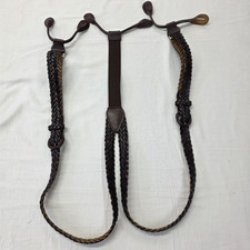 Braided Leather Y Back Suspenders Button Attachment Adjustable Stylish Retro