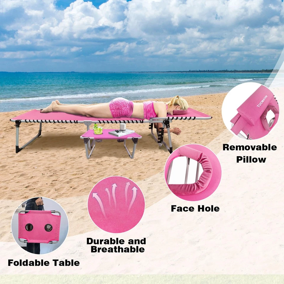 Кресло для загара с лицевым отверстием 5-позиционное складное кресло для отдыха на открытом воздухе с... - Изображение 4 из 4