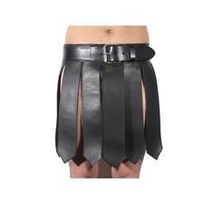 Men  s Genuine Leather Gladiator Kilt   Black Handmade Clubwear Kilt