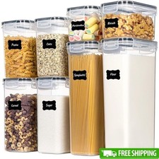 Airtight Food Storage Containers Set Stackable Plastic W/ Labels BPA Free 8 Pcs