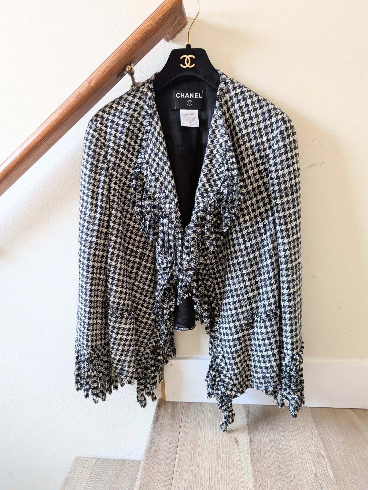 Giacca CC CHANEL primavera 2007 passerella pied de poule frange tweed FR46