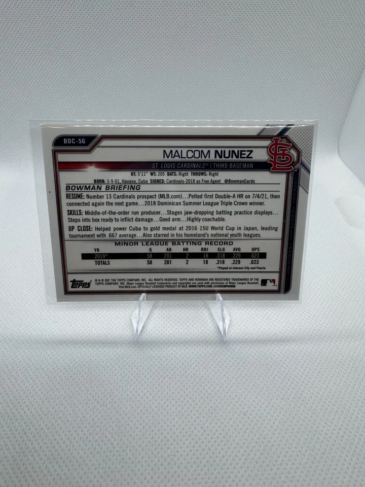 2021 Bowman Draft - Chrome Malcom Nunez #BDC-56 Gold Refractor /50 (RC) - Image 2 of 2